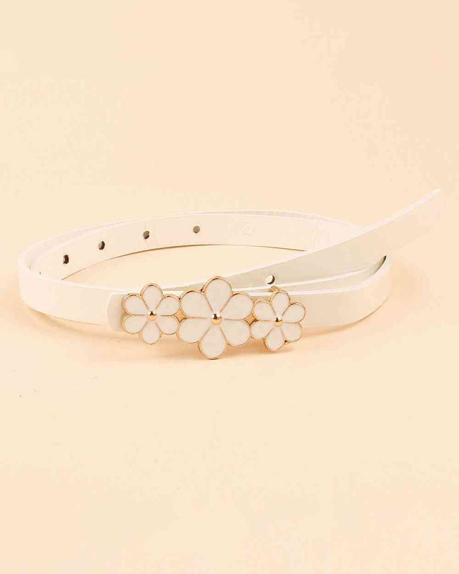 Flower Decor Skinny PU Belt