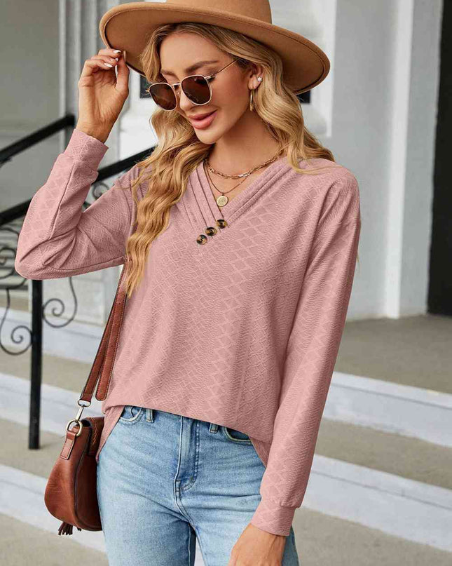 V-Neck Long Sleeve Blouse