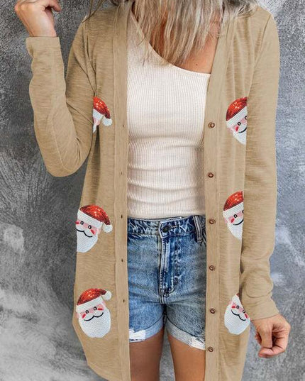 Sequin Santa Button Up Long Sleeve Cardigan