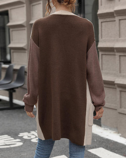 Contrast Open Front Long Sleeve Cardigan