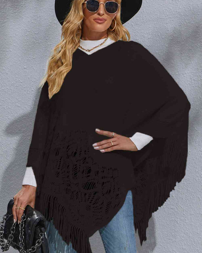 Round Neck Fringe Detail Poncho