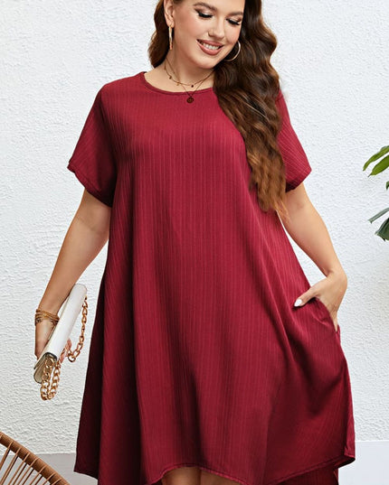 Plus Size Round Neck Handkerchief Hem Dress