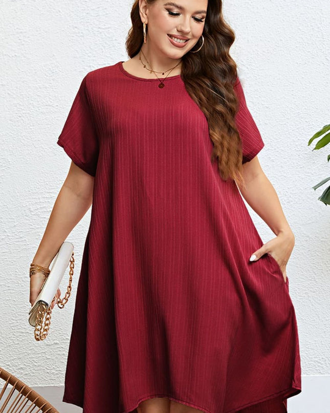Plus Size Round Neck Handkerchief Hem Dress