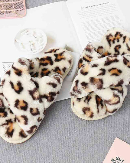 Faux Fur Crisscross Strap Slippers