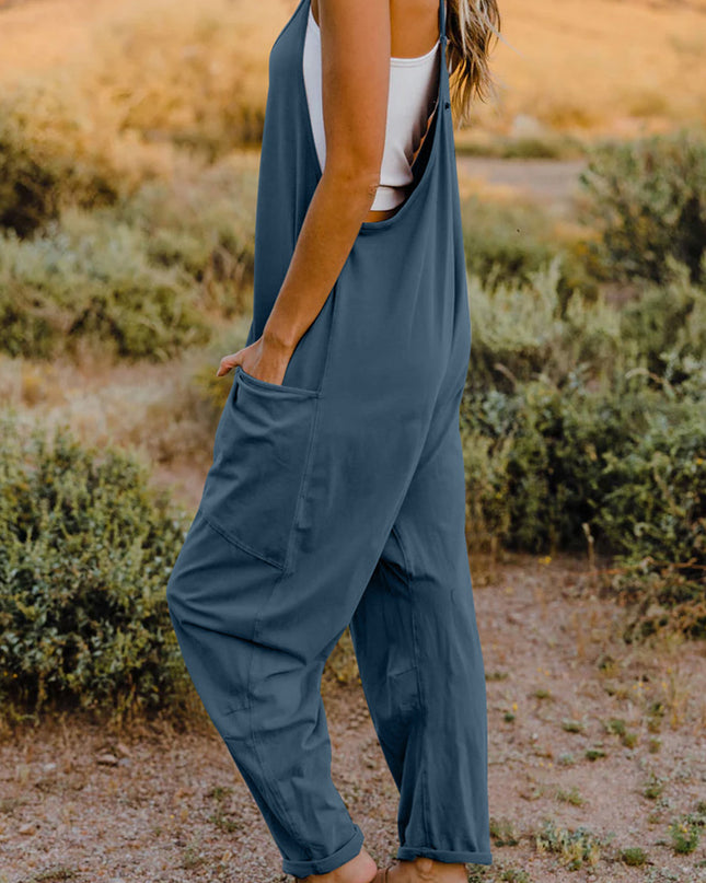 Double Take Full Size V-Neck Sleeveless Jumpsuit with Pockets
