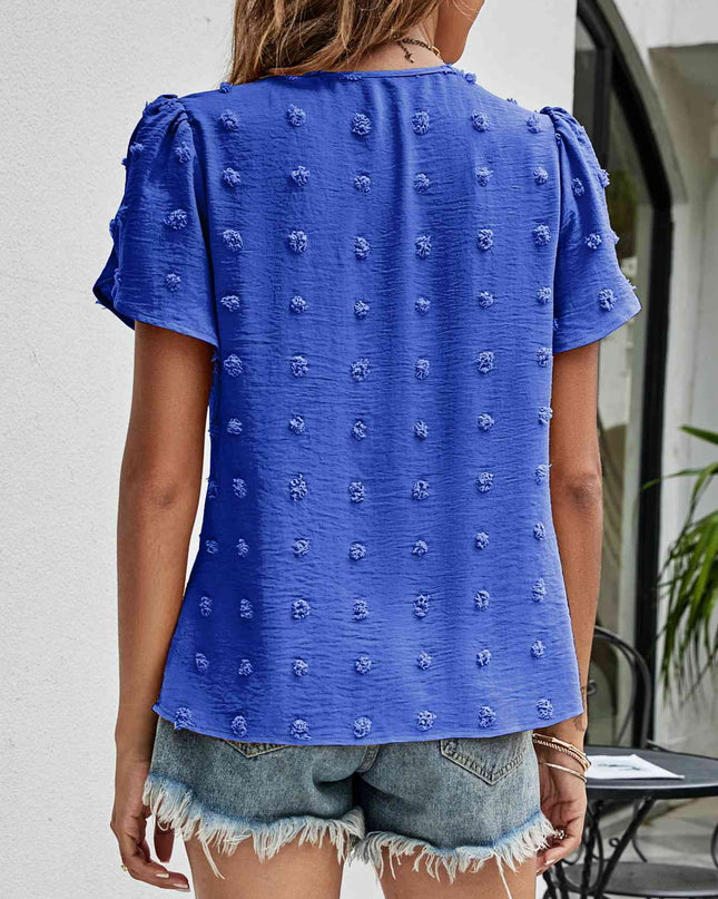 Swiss Dot Round Neck Petal Sleeve Top