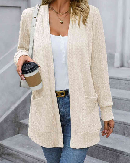Cable-Knit Long Sleeve Cardigan with Pocket