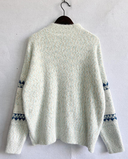 Geometric Mock Neck Dropped Shoulder Sweater