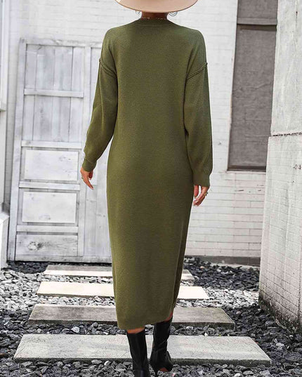 Notched Neck Dropped Shoulder Button-Down Midi Dress