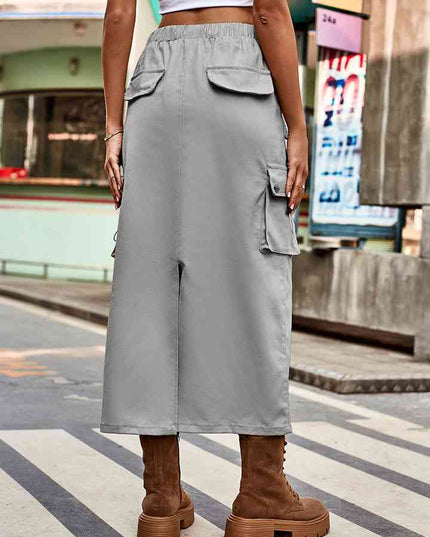 Drawstring Waist Slit Denim Skirt