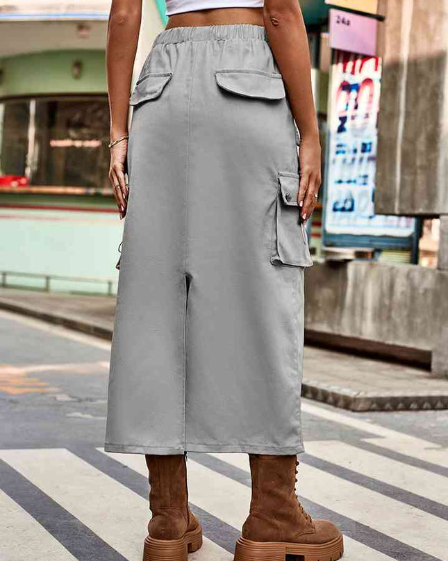 Drawstring Waist Slit Denim Skirt