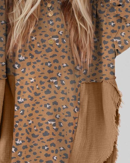 Textured Leopard Dropped Shoulder Blouse