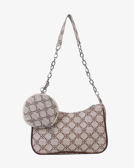 Printed Shoulder Bag and Round Wallet