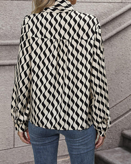 Printed Statement Neck Buttoned Blouse