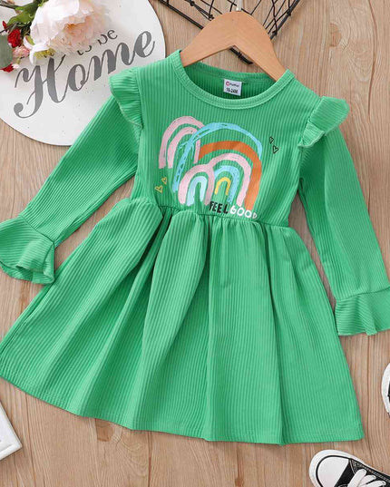 FEEL GOOD Graphic Flounce Sleeve Dress