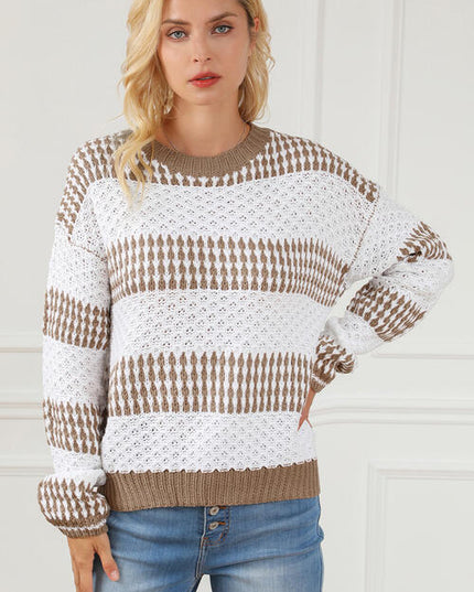 Striped Round Neck Long Sleeve Knit Top