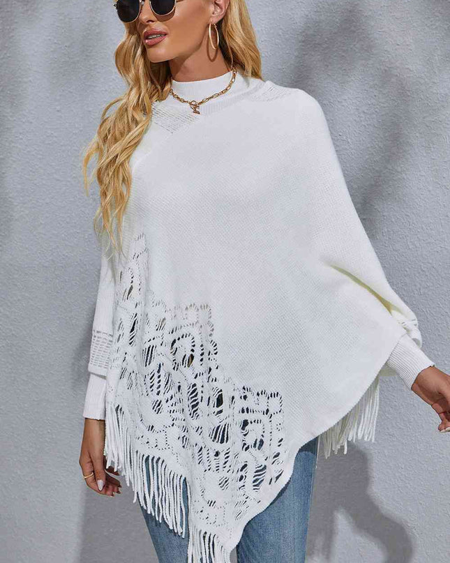 Round Neck Fringe Detail Poncho
