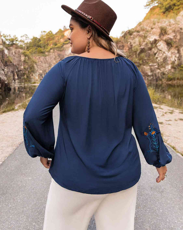 Plus Size Tie Neck Balloon Sleeve Top