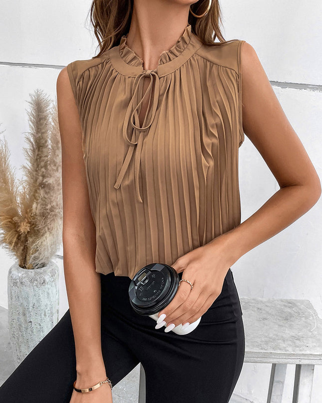 Pleated Tie Neck Tank Top