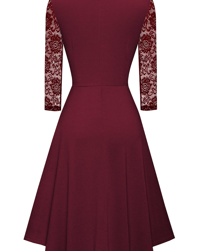 Round Neck Three-Quater Sleeve Cutout Dress