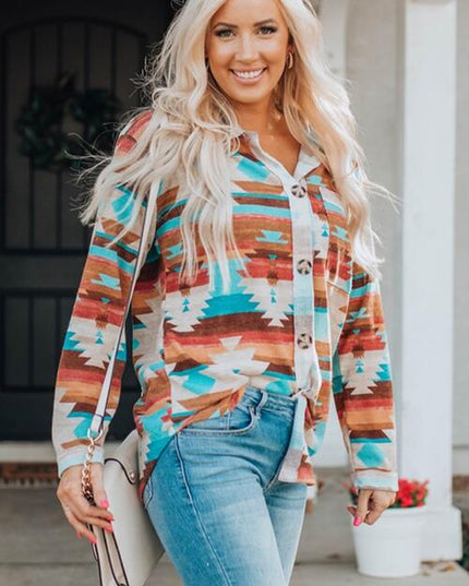 Printed Button Up Long Sleeve Shirt