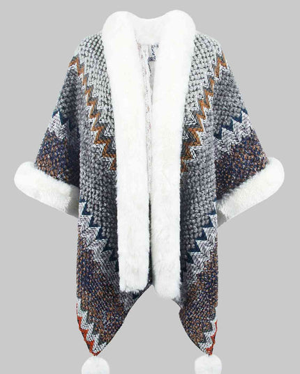 Color Block Open Front Poncho