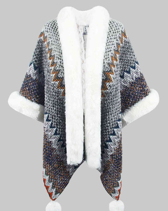 Color Block Open Front Poncho