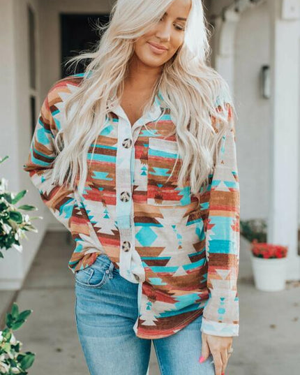 Printed Button Up Long Sleeve Shirt
