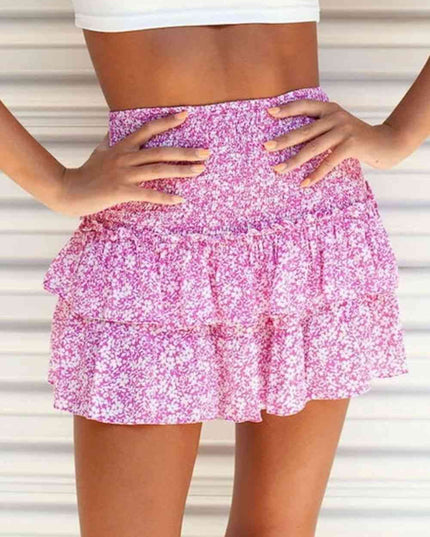 Printed Frill Trim Smocked Mini Skirt