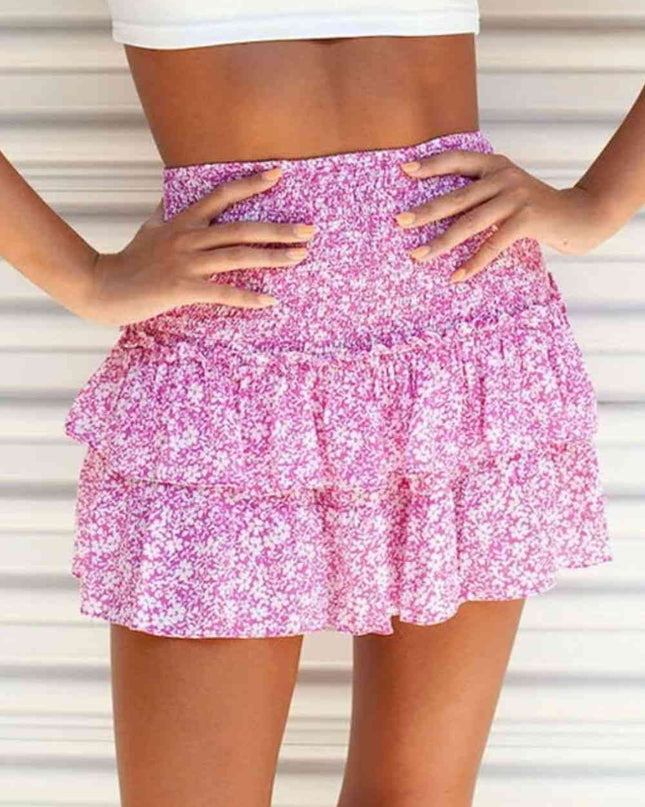 Printed Frill Trim Smocked Mini Skirt