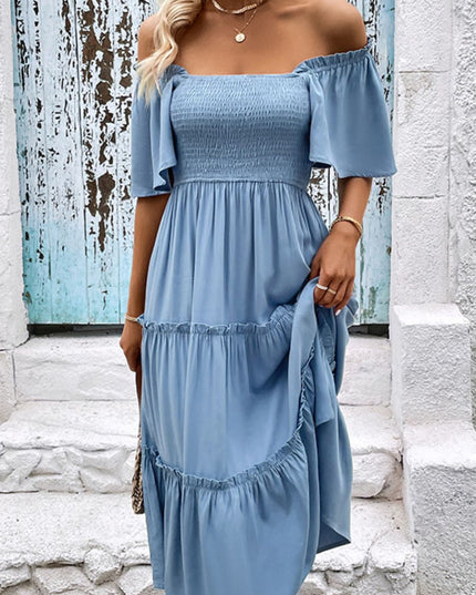 Smocked Square Neck Frill Trim Dress