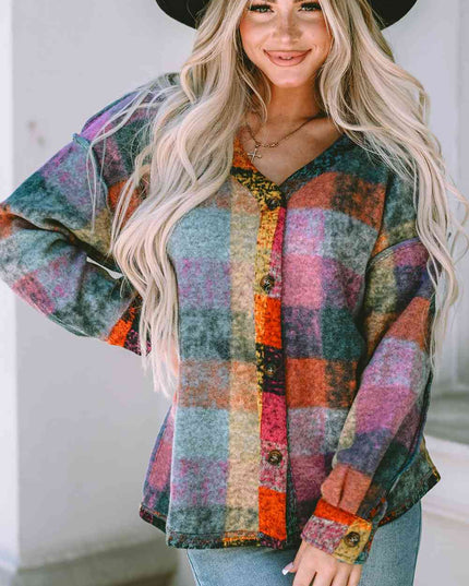 Plaid V-Neck Button Down Jacket