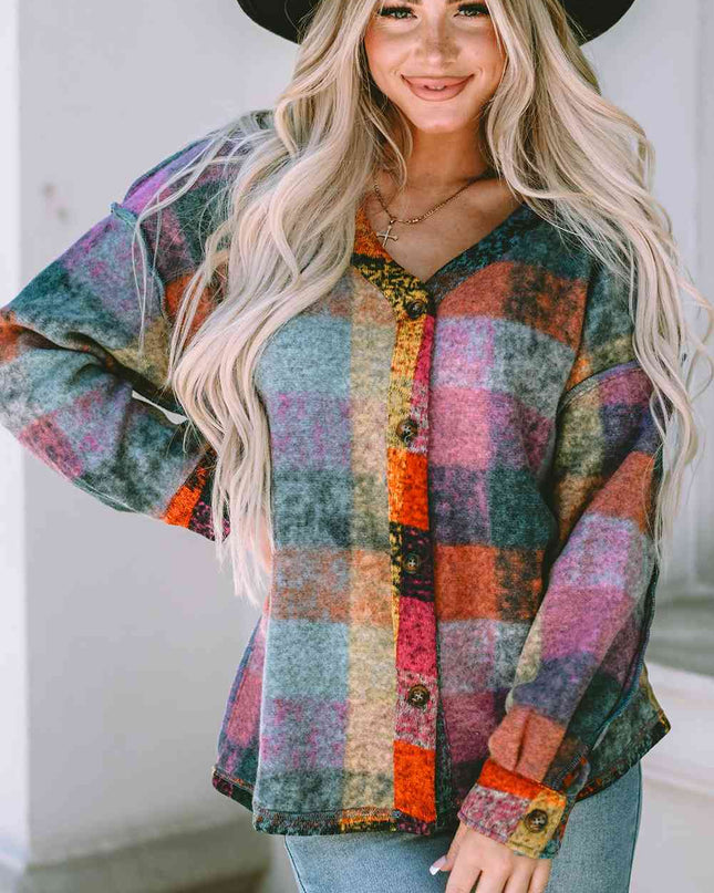 Plaid V-Neck Button Down Jacket
