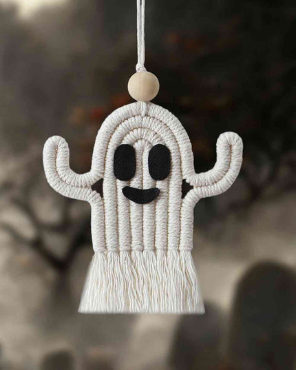 Wood Bead Fringe Ghost Shape Macrame Key Chain