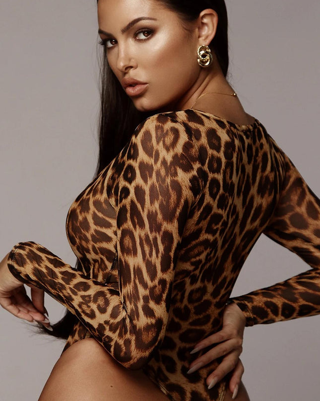 Scoop Neck Cheetah Mesh Bodysuit