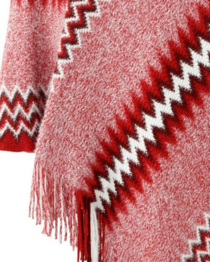 Fringe Hem Striped Cape Sleeve Poncho