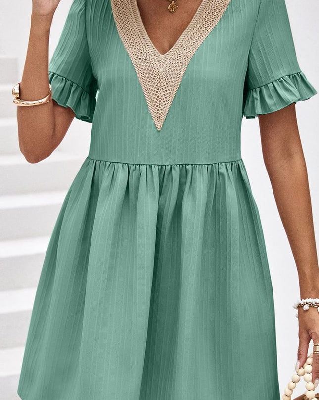 V-Neck Flounce Sleeve A-Line Dress