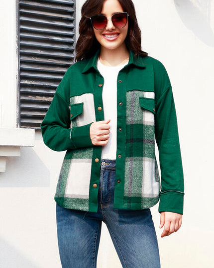 Snap Down Plaid Long Sleeve Shacket