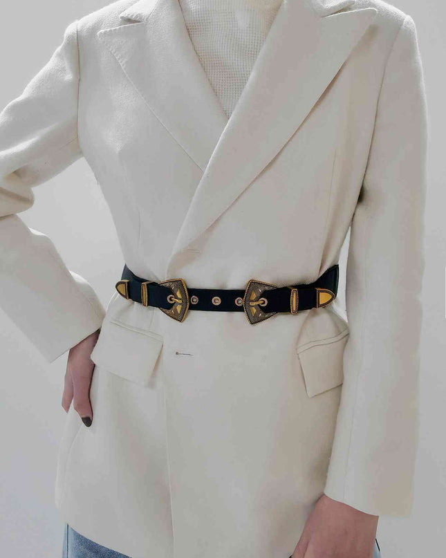 Double Buckle PU Leather Belt