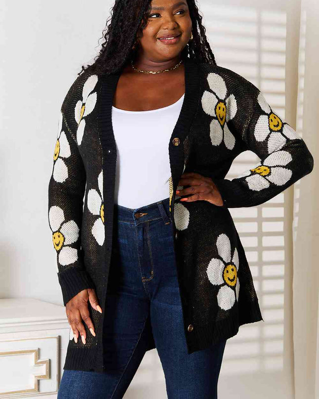 Double Take Floral Button Down Longline Cardigan