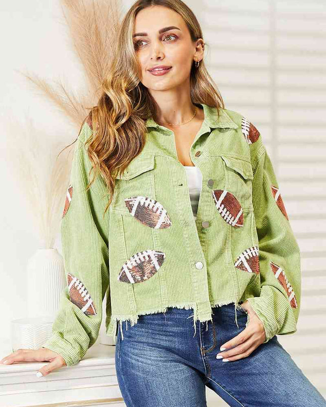 Football Patch Raw Hem Shacket