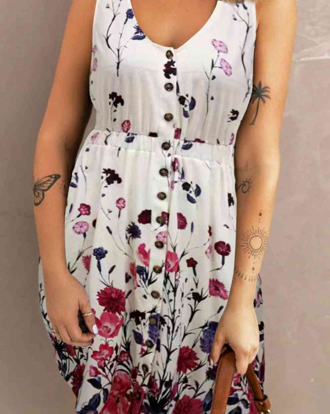 Double Take Scoop Neck Buttoned Sleeveless Magic Dress with Pockets