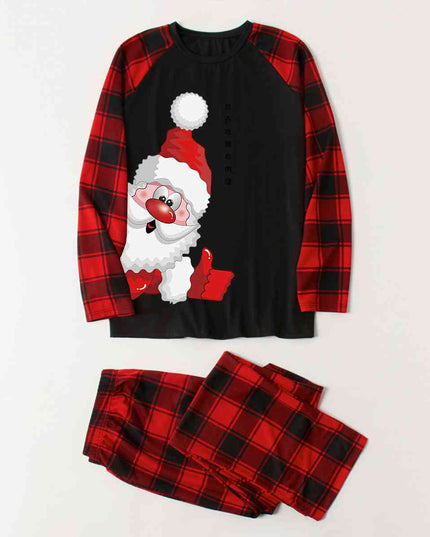 Santa Graphic Top and Plaid Pants Set