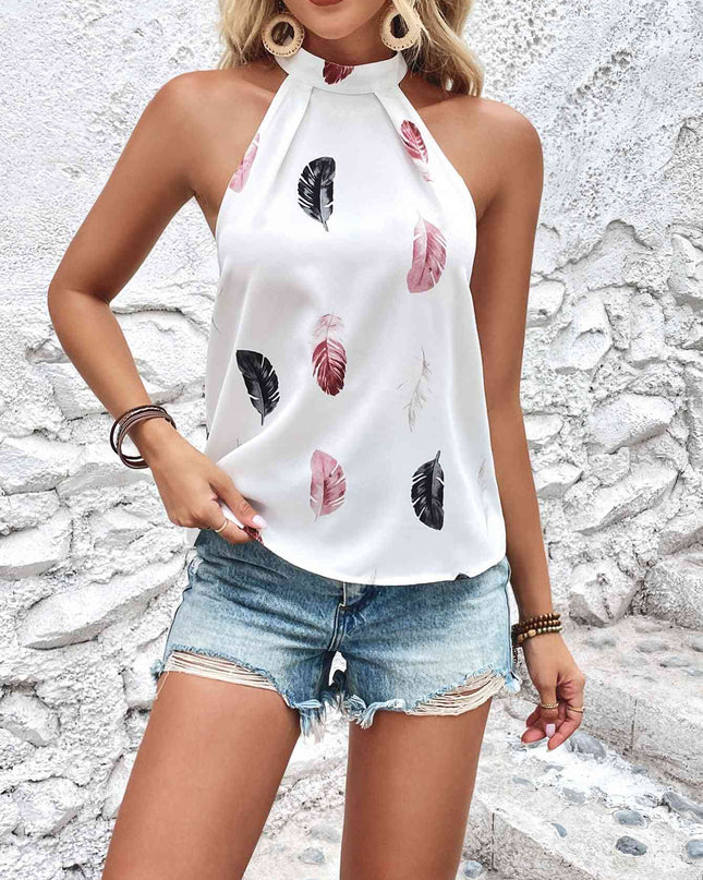 Feather Print Grecian Neck Tank