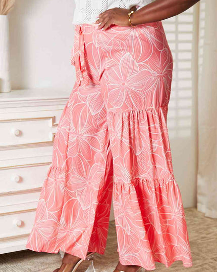Double Take Floral Tiered Wide Leg Pants
