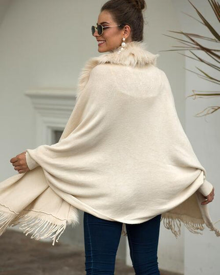 Fringe Open Front Long Sleeve Poncho