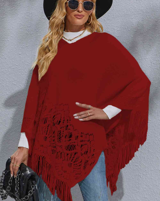 Round Neck Fringe Detail Poncho