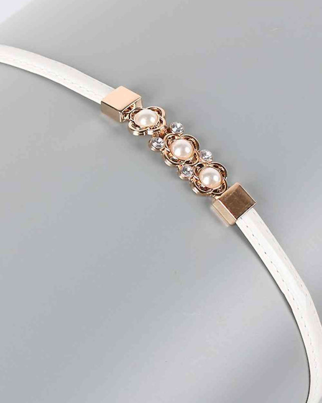 Rhinestone Flower Adjustable PU Leather Belt
