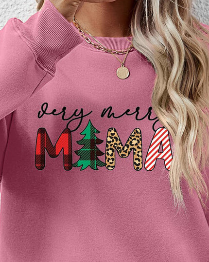 Letter Graphic Round Neck Long Sleeve Sweatshirt