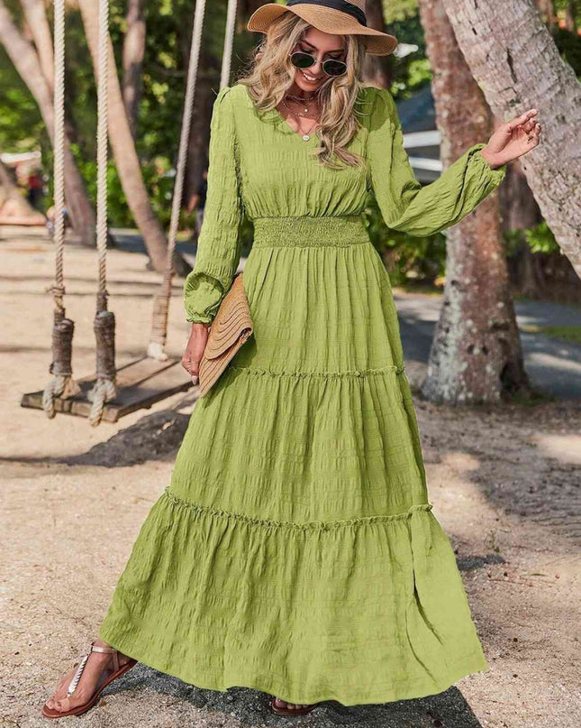 Smocked Waist V-Neck Maxi Dress